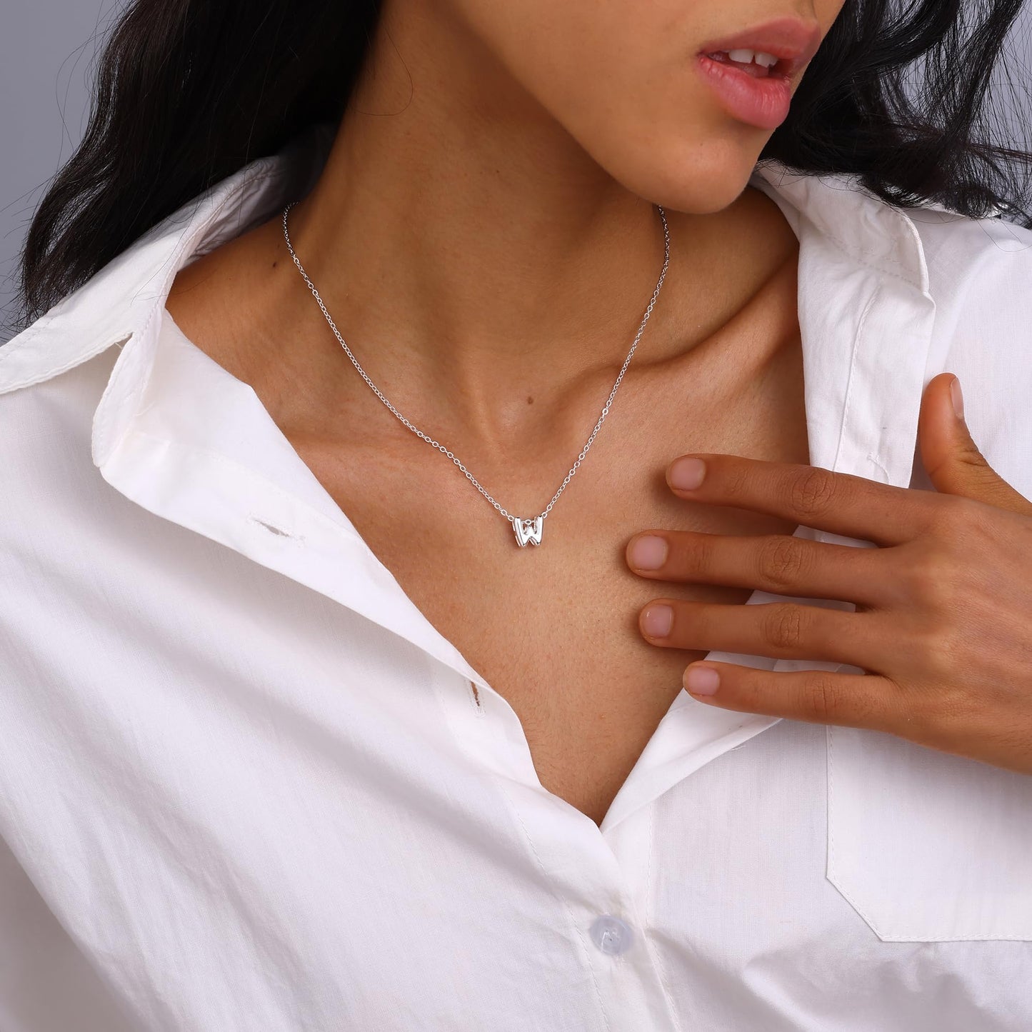 CUEZIY Bubble Silver Letter Necklace Initial Necklaces for Women Dainty Personalized Charm Pendant Name Necklace Cute Non Tarnish Fashion Accessories Teen Gift Trendy Stuff Silver Jewelry Gifts