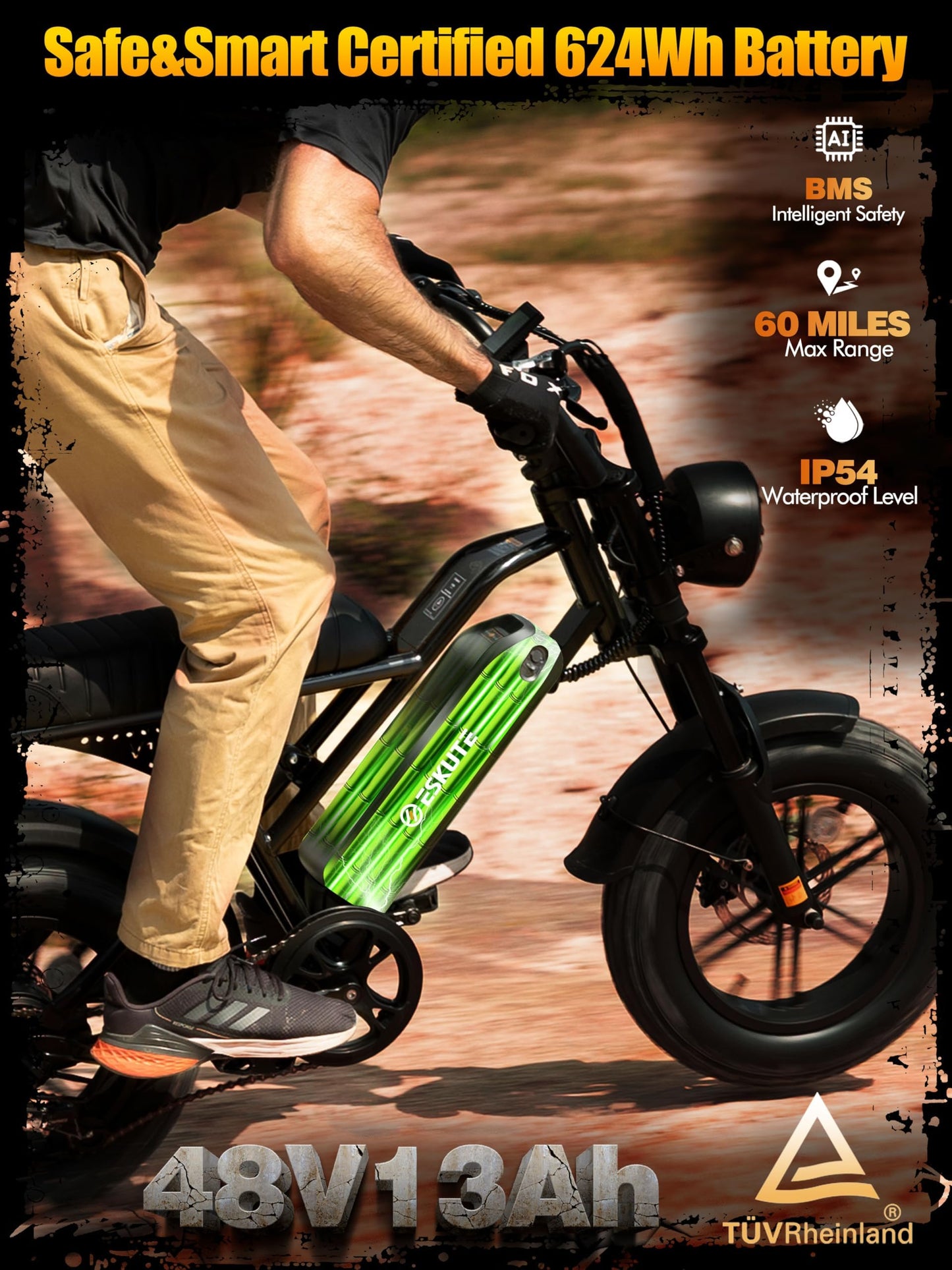 Elecby V100 1500W Peak Electric Bike for Adults, 28MPH 48V 13Ah Removable Battery, 60 Mile Range, 16"x4.0" Fat Tire, 7-Speed E-Bike with Dual Suspension – Commuter Ebike for Men & Women