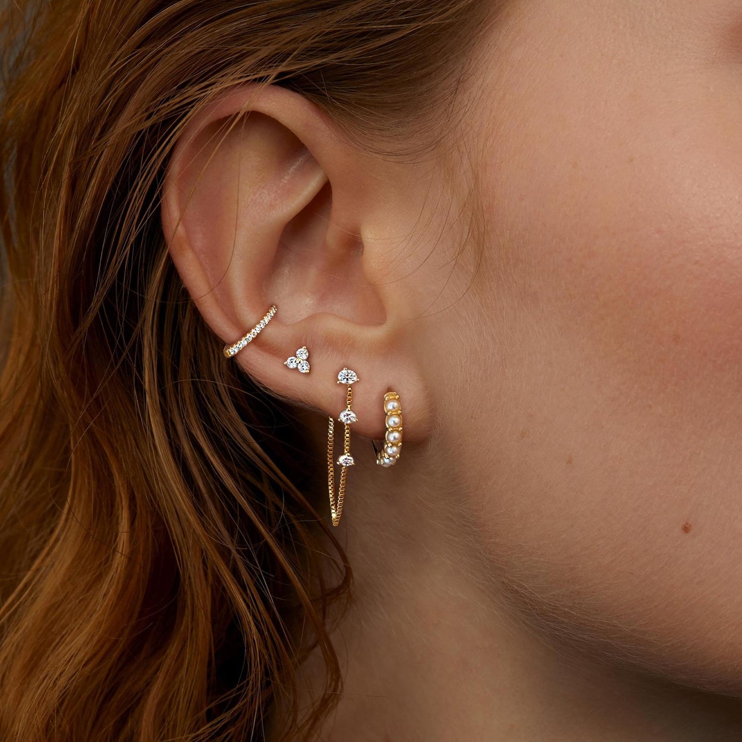 SELFROSE Chain Earrings for Women, Dainty Gold Earring Stacks 14K Gold Plated Long Dangle Earrings For Women Trendy Small Pearl Hoop Earring Cute Drop Earrings Fashion Gold Earrings Jewelry for Women