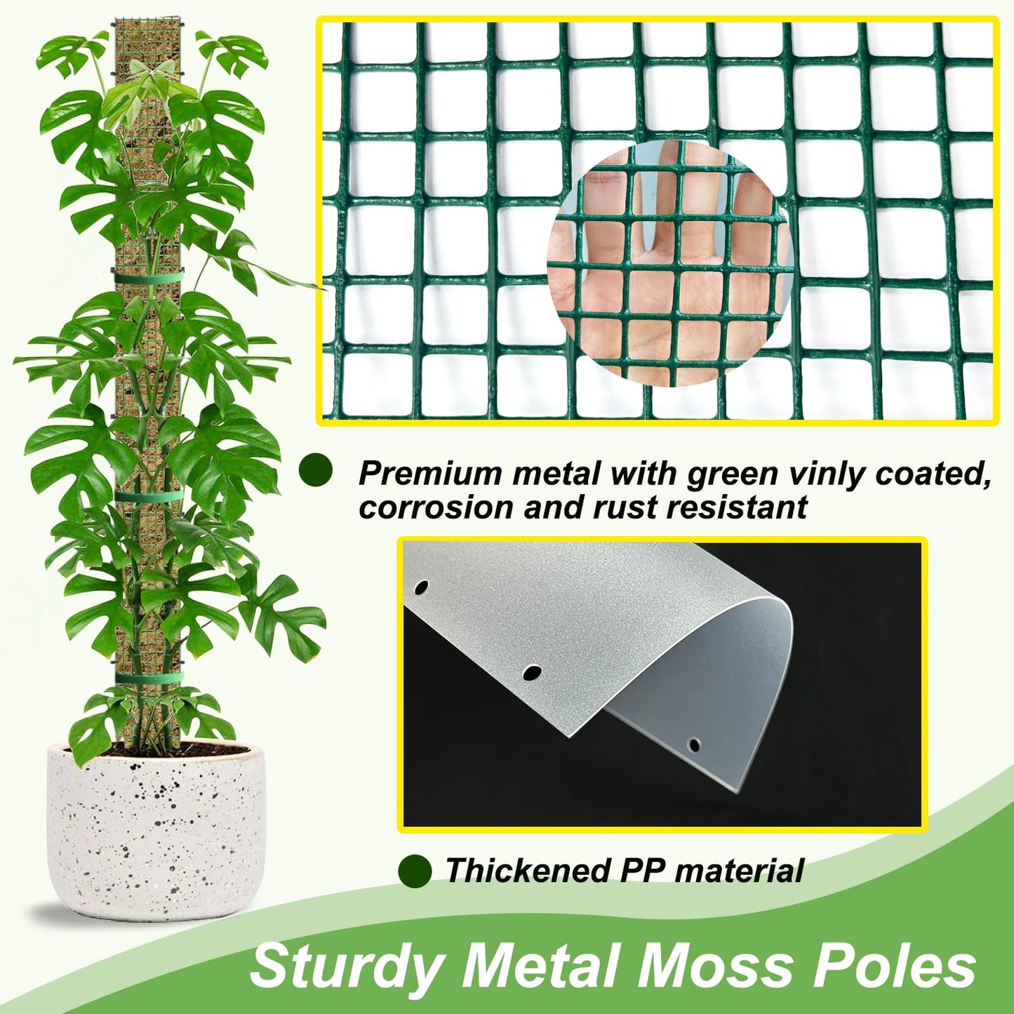 60"/40"/24" Metal Moss Pole, D Shape Sphagnum Moss Pole, Moss Poles for Climbing Plants, Monstera, Indoor Climbing Plants (4Pcs 24")
