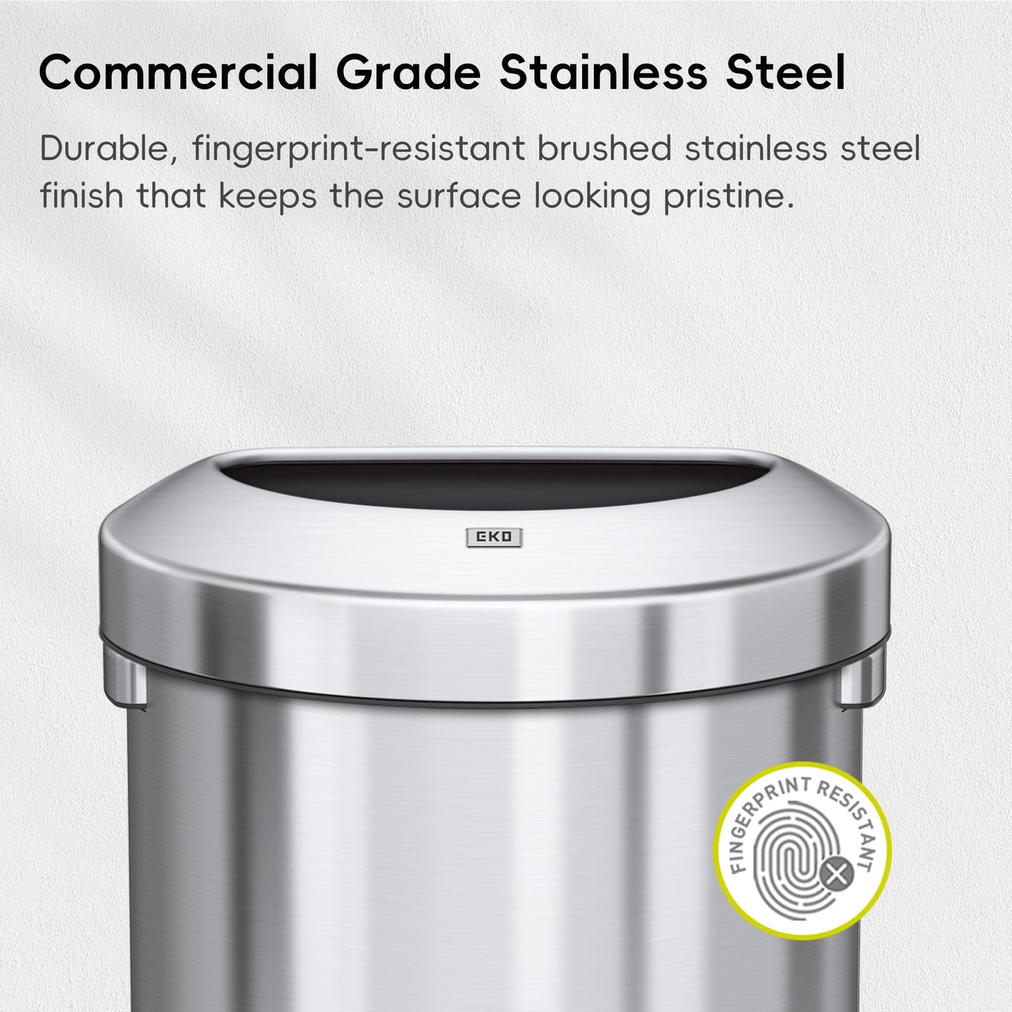 EKO Urban 16 Gallon Semi-Round Open Top Waste Bin, Stainless Steel Half Round Commercial Trash Can for Indoor and Outdoor, Extra Large Metal Garbage Bin for Home, Office, Restaurant, Restroom, 60L