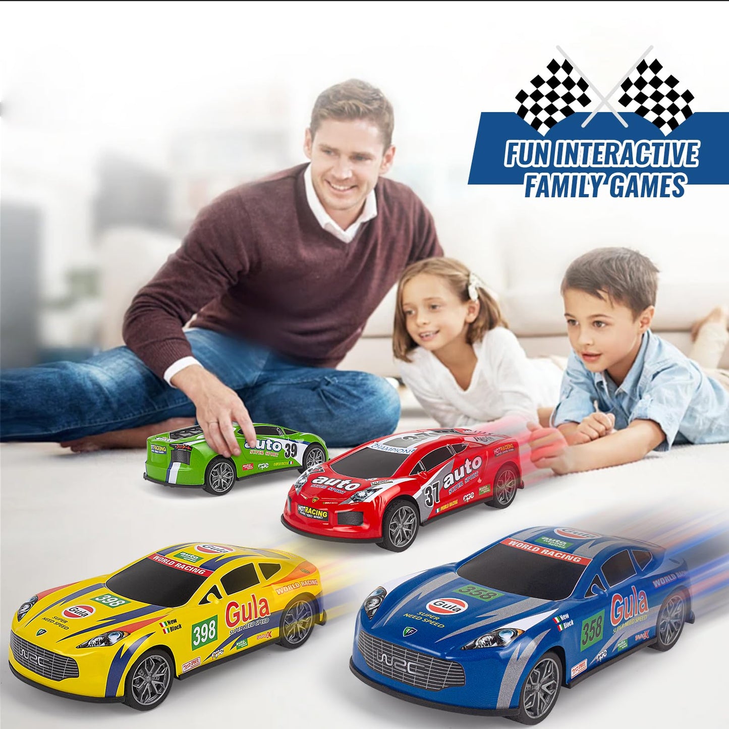 7 Inch Friction Powered Car Toys Set 4 Pack Push and Go Pull Back Race Trucks Toy Cars for Toddlers 3 4 5 6 Year Old Boys Girls Kids Birthday Gifts