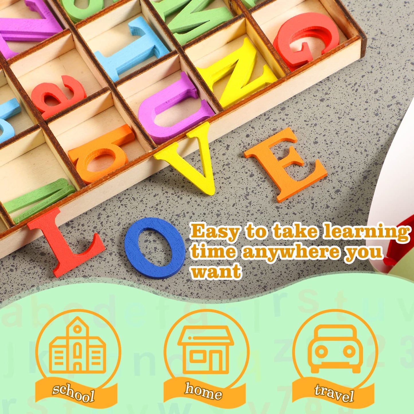 Blulu 248 Pcs 1 Inch Wood Alphabet Letters Numbers Blank Unfinished Wooden Letters Numbers for Crafts with Rustic Storage Tray for Spelling Learning Education Back to School Gifts(Colorful)