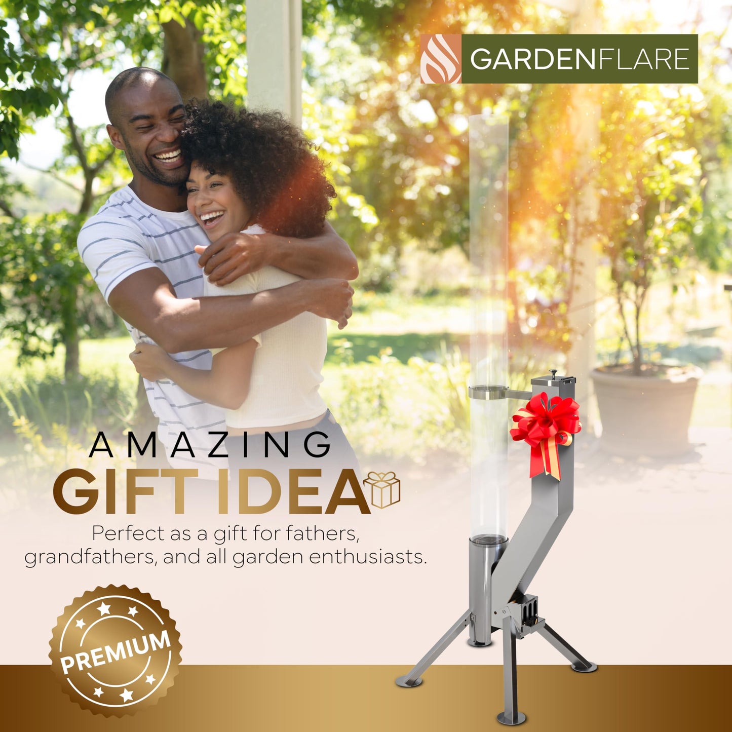 Gardenflare GARDENFLARE Stainless Steel Pellet Stove & Smokeless Firepit, Patio Heater for Ambiance - Fire Pit for Patio, Fire Tube, Outside Backyard Bonfire & Outdoor Fireplace (Silver, Premium)