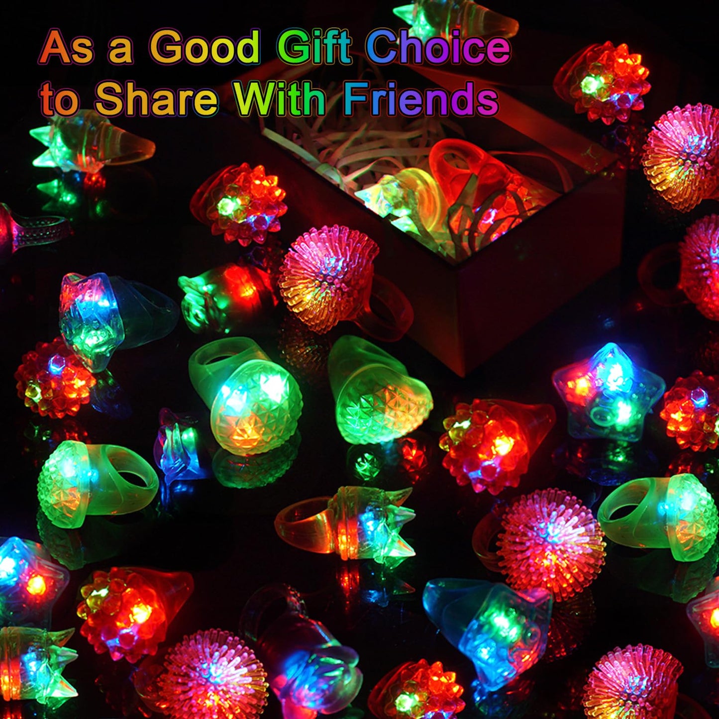 Party Favors 48 Pcs Light Up Rings, Glow In The Dark Party Supplies, 6 Style Flashing Glow In The Dark Rings for Adults & Kids, LED Ring for Birthday Party Favors, Concert, Raves, Halloween, Christmas