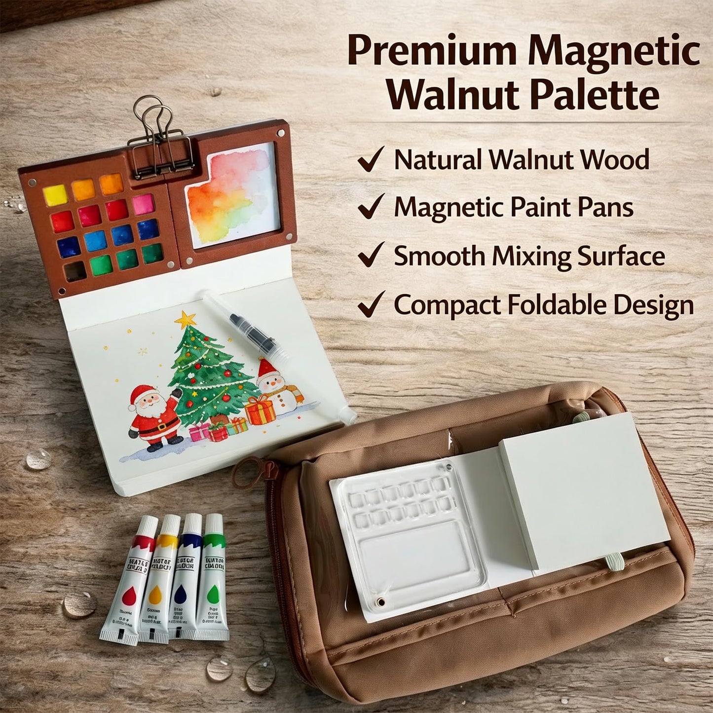 Mini Watercolor Paint Set, Portable Travel Kit with Pocket Painting Palette, 24 Colors, Small Sketchbook, Water Brush Pens & Carrying Case for Art Lovers