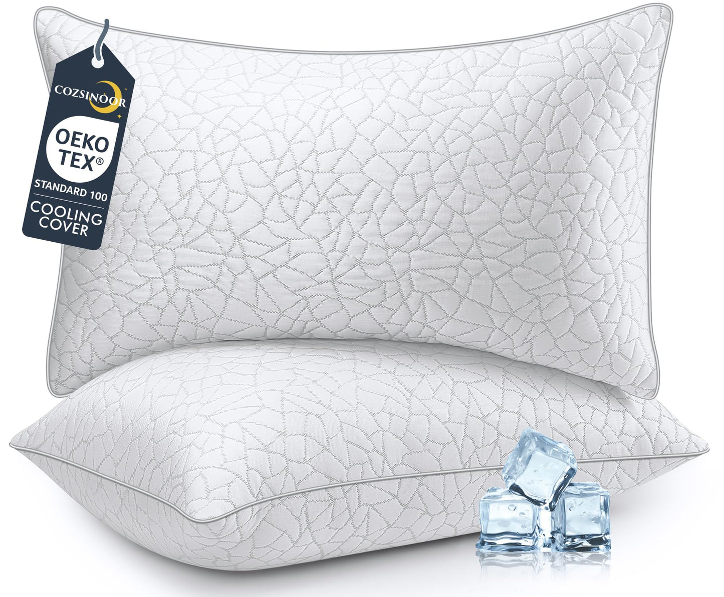 COZSINOOR Bed Pillows Queen Size - Cooling Premium Down Alternative Pillows Set of 2 for Side, Back, and Stomach Sleepers Hotel Quality Fluffy Soft Microfiber Fill Breathable Skin-Friendly