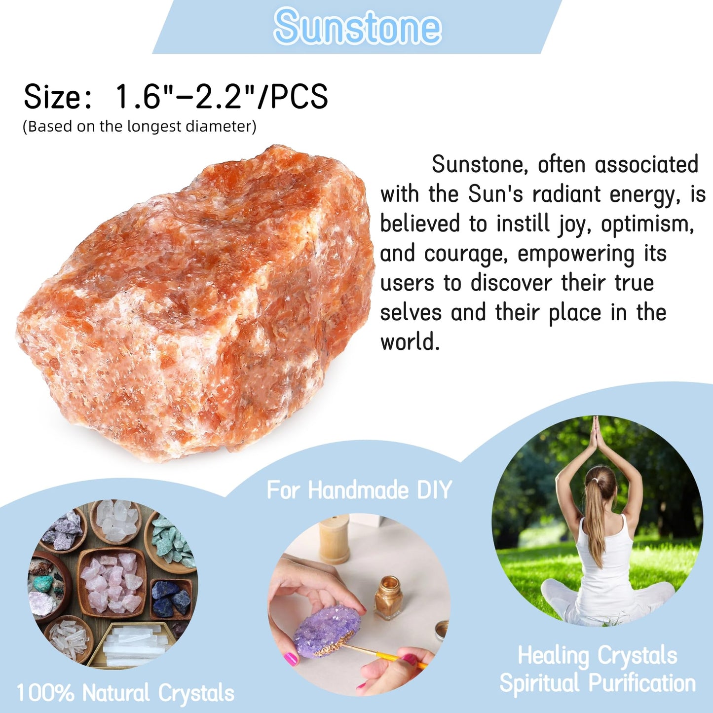 YATOJUZI Sunstone 1.8-2.2" Natural Raw Stones and Healing Crystals Large Stone Rough Crystal Rocks for Tumbling Cabbing Polishing Fountain Rocks Decoration 1PCS