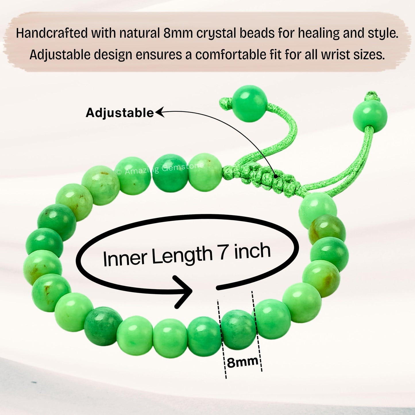 Amazing Gemstone Chrysoprase Premium Bracelet, Gifts For Men & Women - Protection Healing Crystal Bracelet - 8mm Gemstone Beaded Adjustable Bracelet, Pulseras Para Hombres Mujer Stocking Stuffers