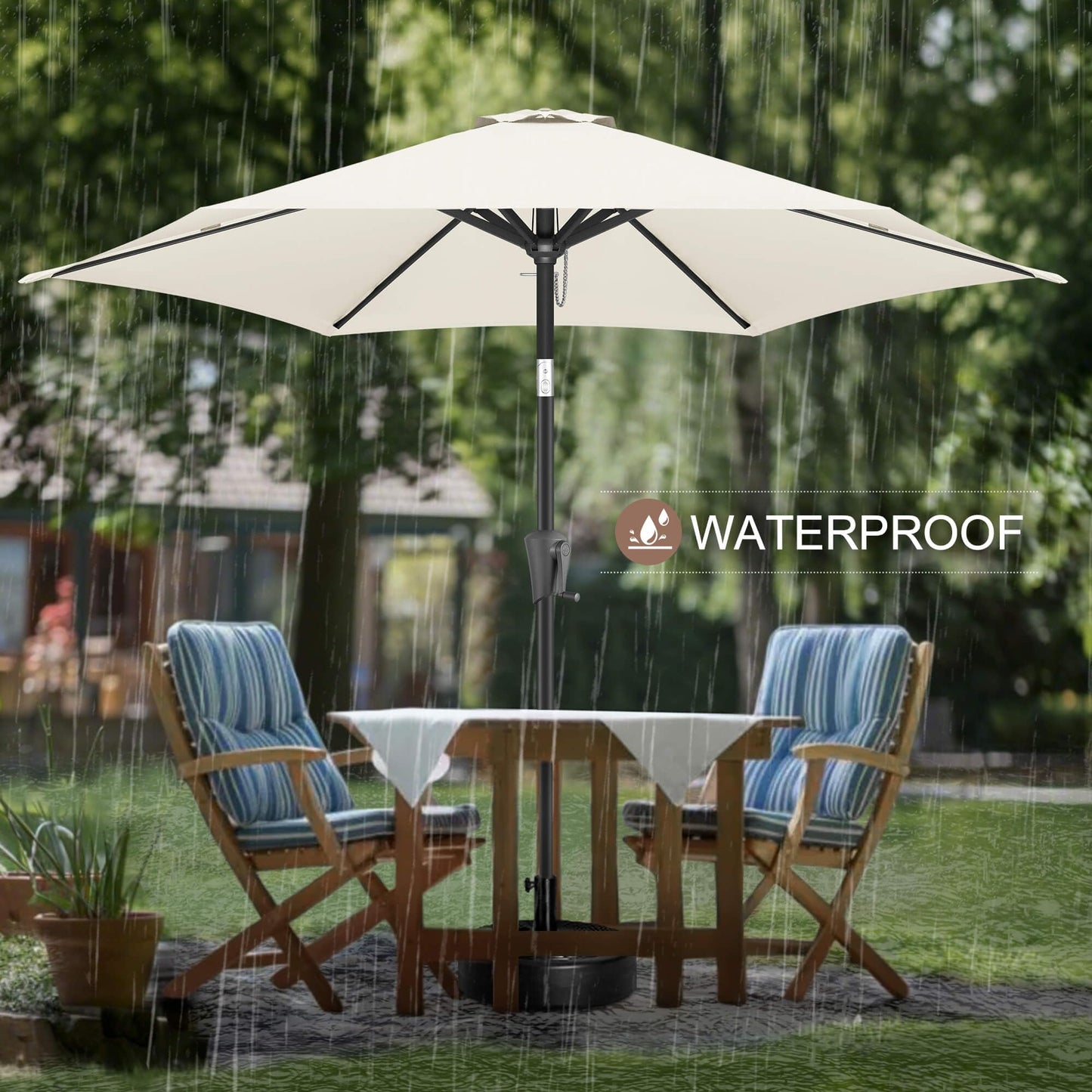 FLAME&SHADE 7.5ft Patio Umbrella - Outdoor Umbrella with Push Button Tilt and Crank for UV Protection, Table Market Umbrella for Garden, Deck, Backyard, Pool and Beach(Ivory)