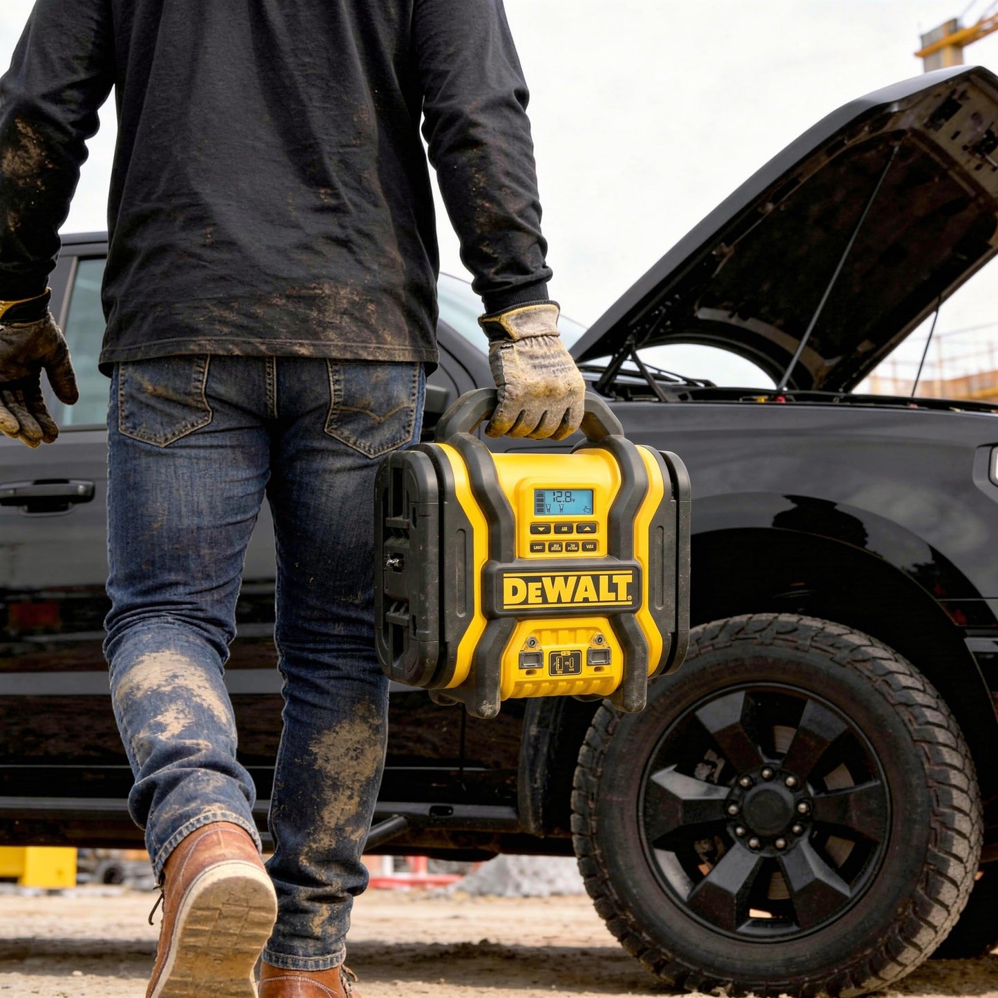 DEWALT DXAEPS14 2000 Peak Battery Amp 12V Automotive Battery Booster Jump Starter/Power Station with 120 PSI Compressor, 500W AC Power Inverter, and 15W USBa & 25W USB Ports