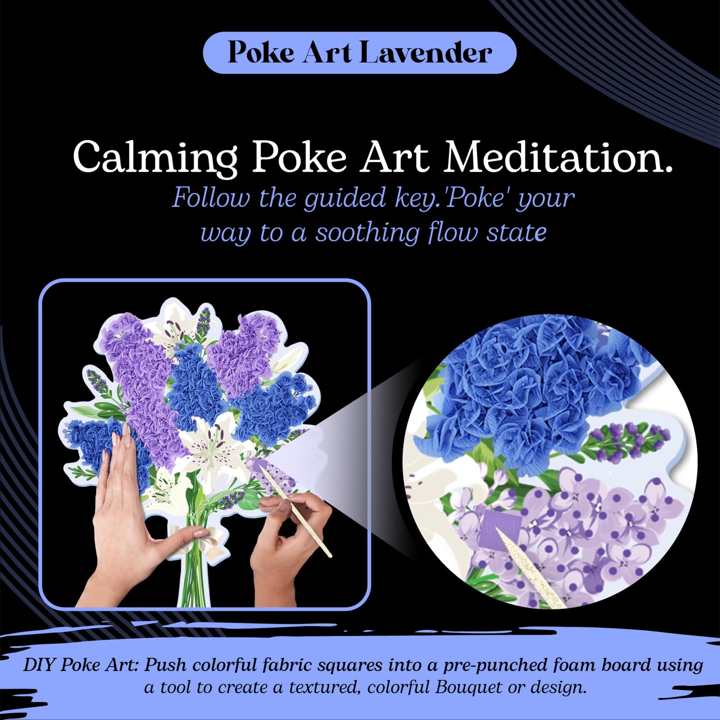 Unwynd Poke Art Lavender Flower Bouquet | Mess-Free Arts and Crafts for Adults | Teen Craft Kits, Mother's Day Flowers Gift | Gifts for Mother, Women and Men