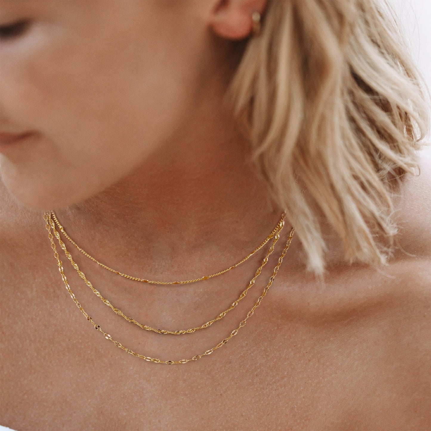 YOIHUR Gold Layered Necklaces for Women, 14K Gold Plated Dainty Chain Choker Necklaces Herringbone Gold Necklaces Jewelry Gift for Women