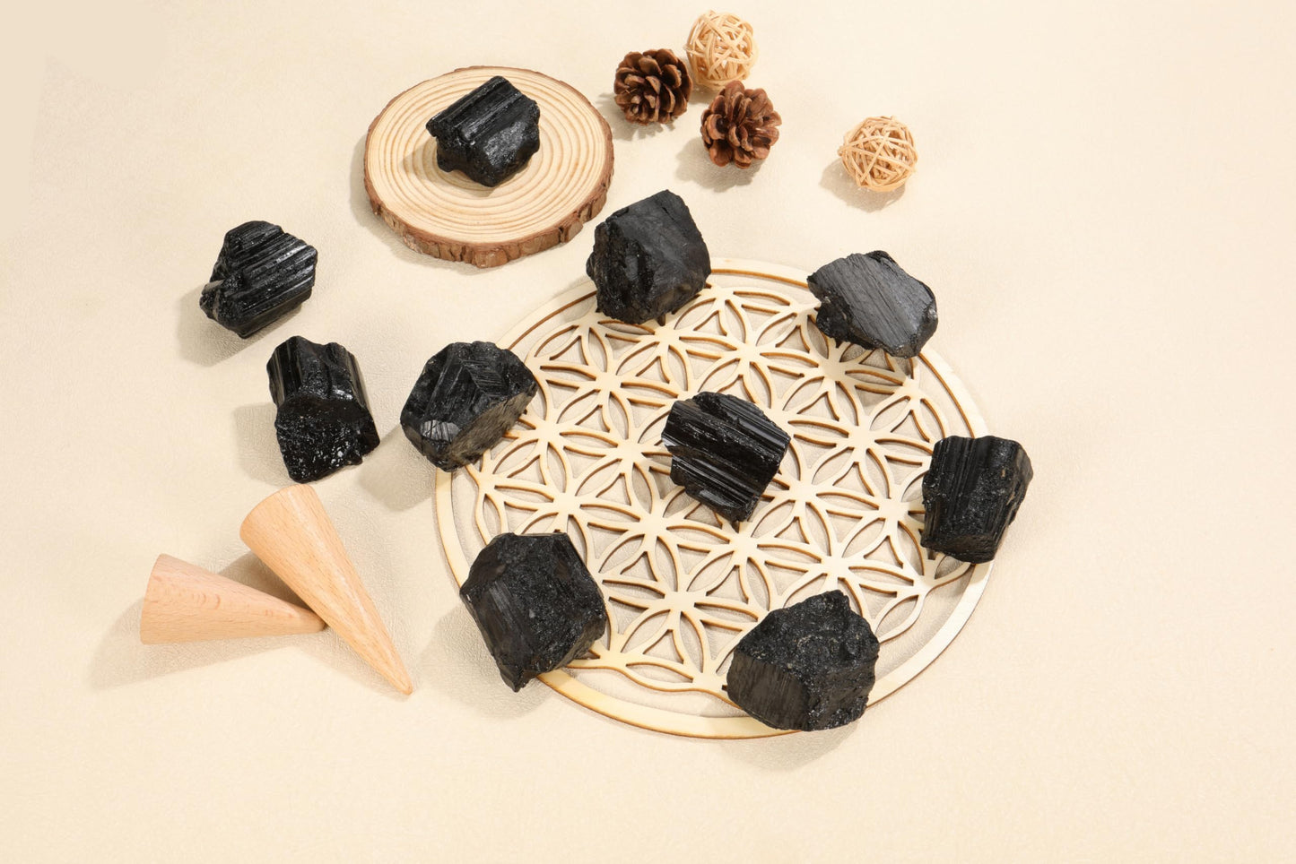 Jovivi 2pcs Raw Black Tourmaline Crystals,Large 1.6-2.2" Healing Crystals Natural Rough Stones Crystal for Tumbling, Cabbing, Home Decoration, Polishing, Wicca & Reiki