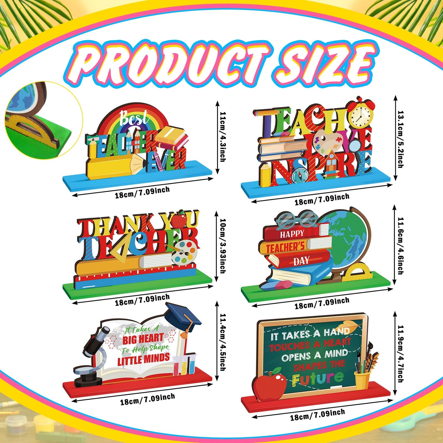 Suzile 6 Pcs Teacher Appreciation Table Decoration Centerpieces Best Teacher Wooden Table Sign Thank You Teachers Desk Decorations Gifts for Teacher Appreciation Home School Classrooms Desks Decor
