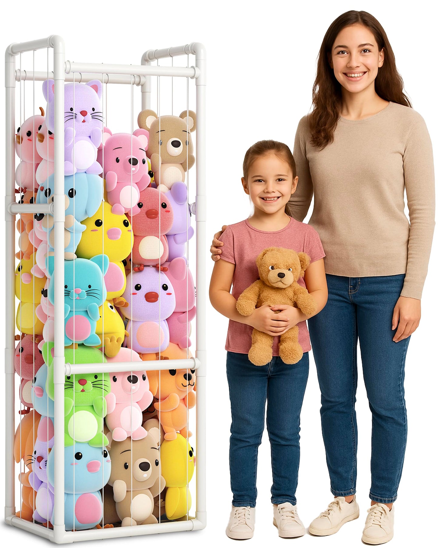 Zoxkoy Stuffed Animal Zoo for Bedroom - Holds 150+ Plushies | 45lb Load Heavy Duty Toy Storage | 10-Min Tool-Free Setup - 95% Space Saved Organizer for Nursery Playroom - Say Goodbye to Floor Mess