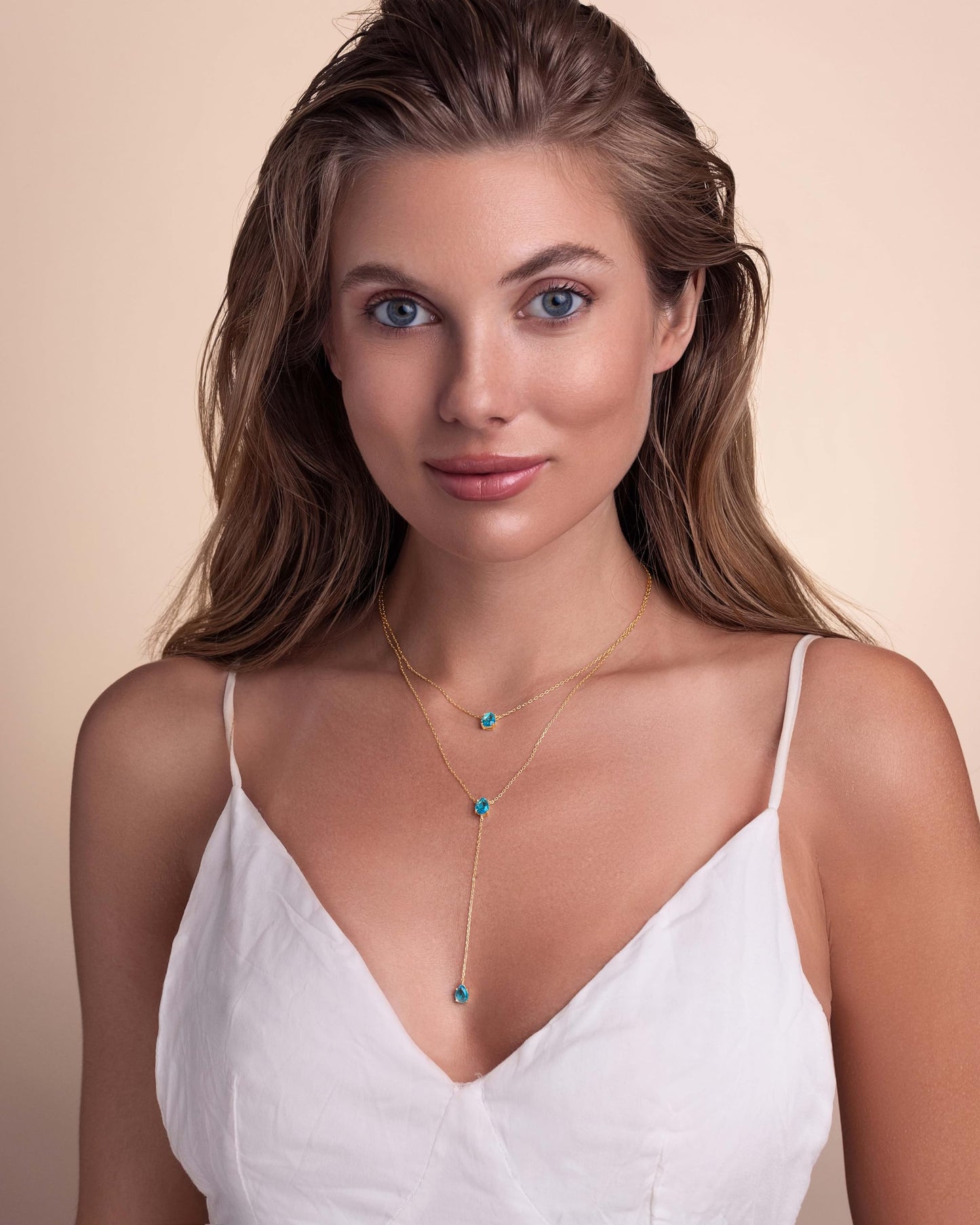 SNGIA Long 18K Gold Plated Blue Green Red Layered Pendant Necklace For Women (Emerald, Ruby, Seafoam, Sky, Sapphire, Pink), Dainty Birthstone Necklace, Statement Necklace Jewelry Gifts.
