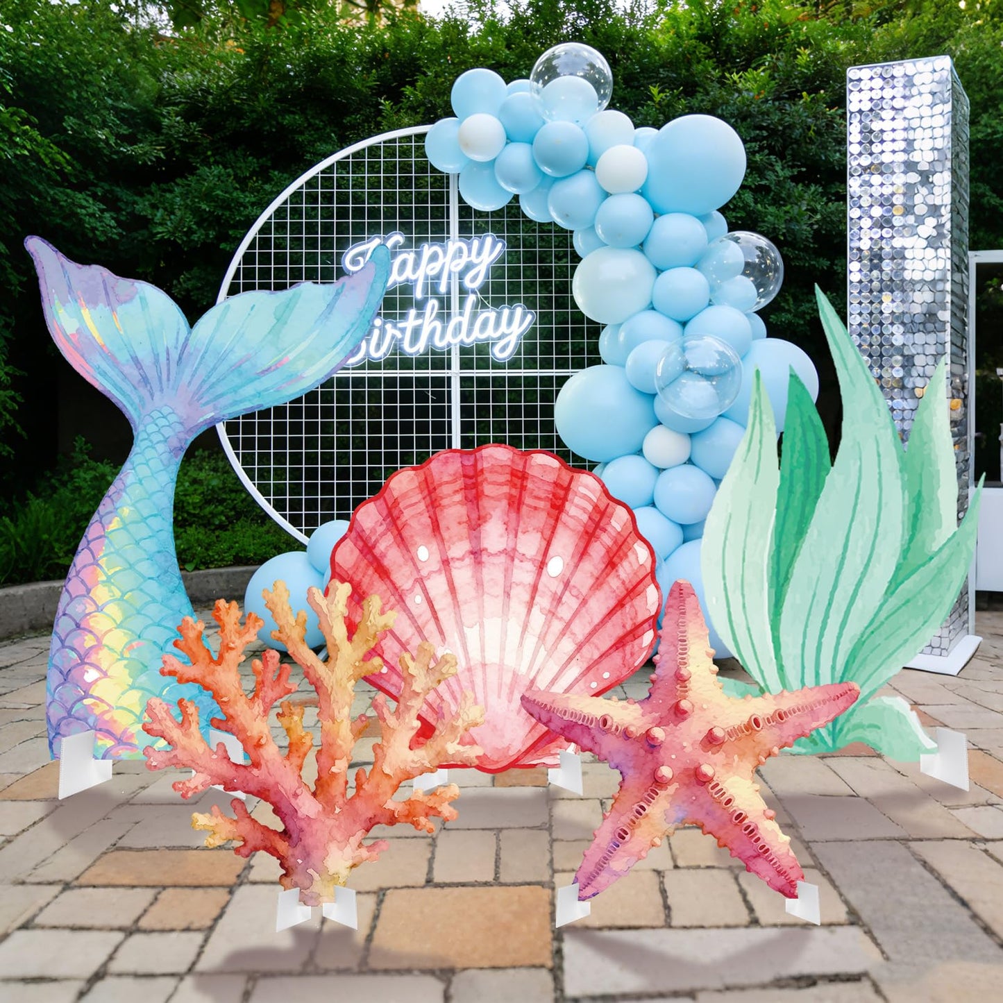 5 Pcs Large Under The Sea Decorations Ocean Theme Party Supplies Mermaid Tail Shell Starfish Seaweed Stand Up Cutouts for Mermaid Birthday Baby Shower Summer Party Photo