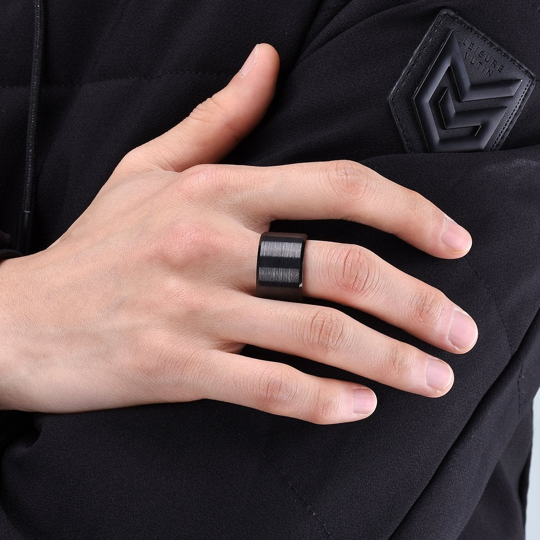 King Will Black-15mm Basic Wedding Ring For Men with Brushed Matte Surface Beveled Polished Edge Comfort Fit 12