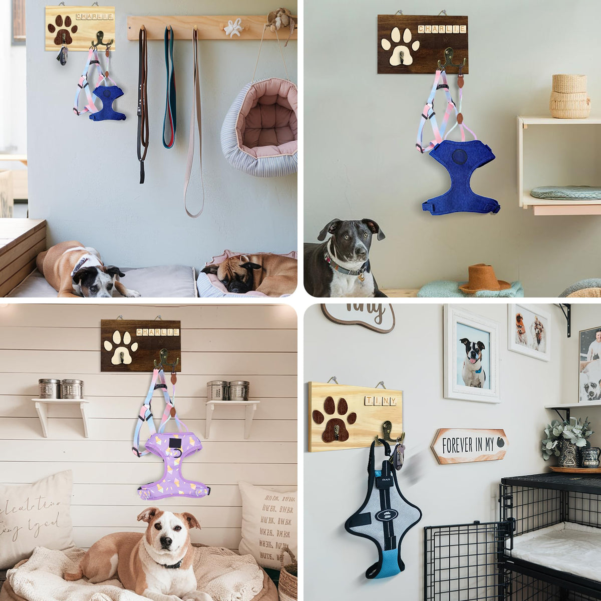 VINARTSVN 2 Pack Dog Leash Holder Wall Mount, Pet Harness Hanger with Scrabble Letters, Dog Collar Organizer for Entryway, Cat Leash Holder for Wall, Pet Loss Gifts, Keepsake, Home Decor PF218-CBN