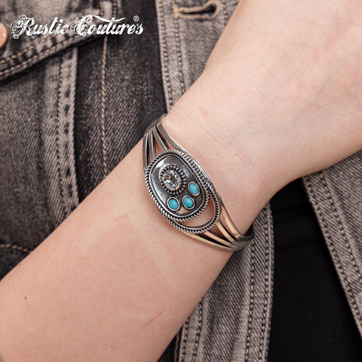 Montana West Rustic Couture's Jewelry Western Turquoise Cuff Bangle Bracelet Bohemian Vintage Elastic for Women Cowgirl RCW-02-110TQ