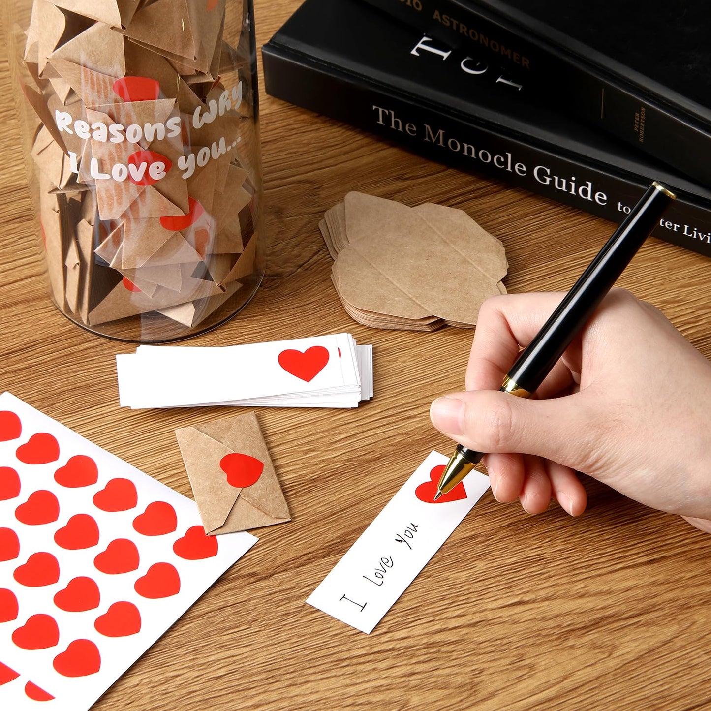 Mimorou I Love You Because Jar Love Message Jar with 120 Envelopes, 120 Note Cards, 120 Heart Stickers, and 1 Pen, Bridal Couple Gifts for Mother Girlfriend Boyfriend Birthday Wife Husband