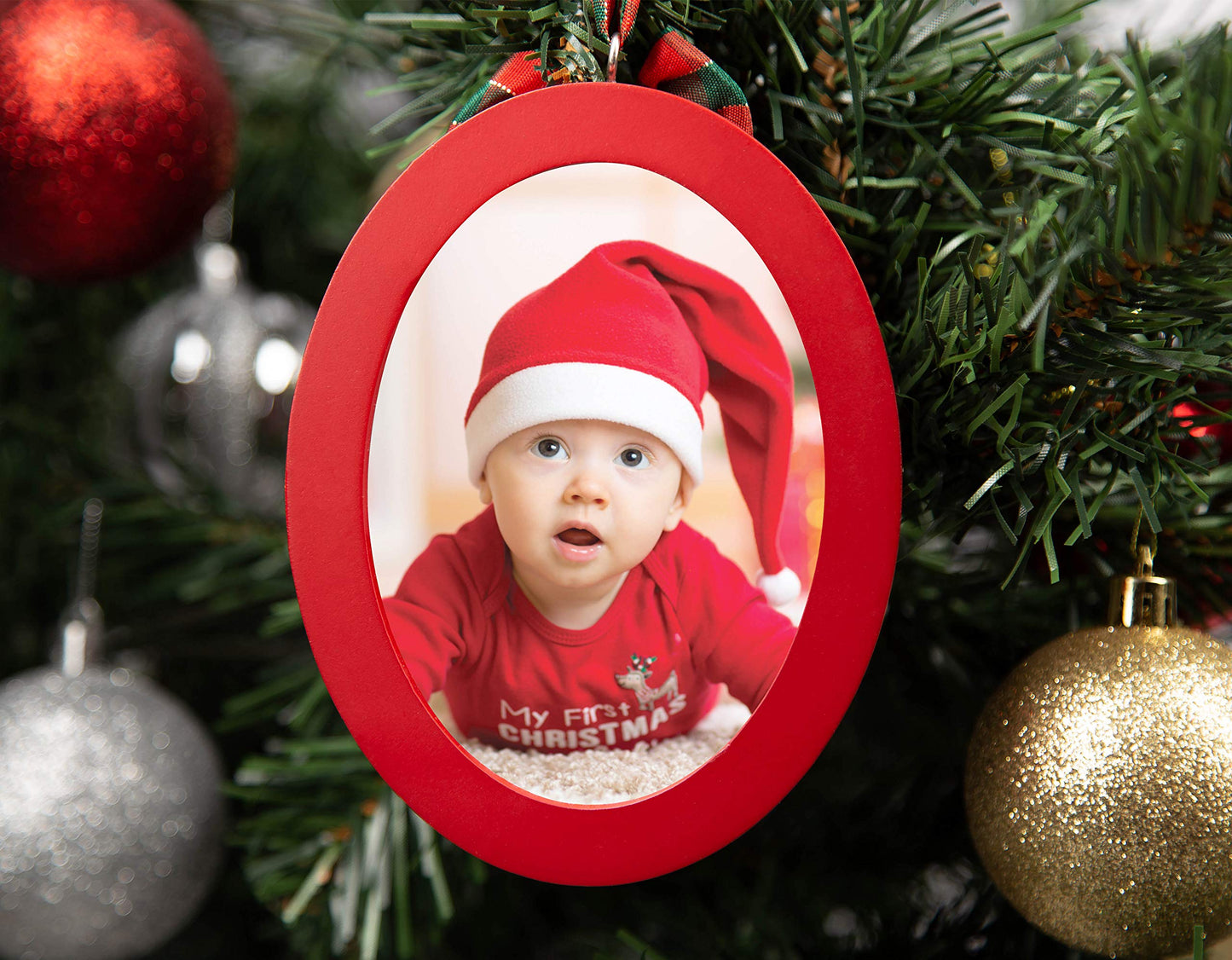Pearhead Babyprints Double-Sided Christmas Photo Ornament with Clean Touch Ink Pad, Baby's First Christmas Holiday Keepsake Ornament, Newborn Handprint or Footprint Kit, 2 Sided, Red (Pack of 2)