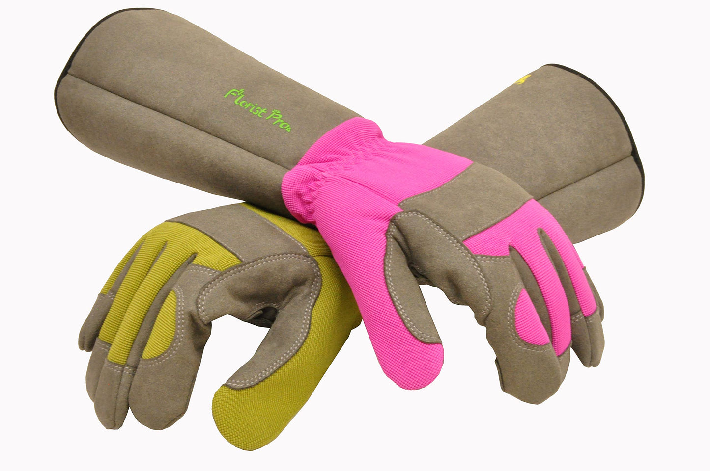 G & F Products 2431L Florist Pro Long Sleeve Rose gardening Gloves, Rose Pruning Gloves, Thorn Resistant Garden Gloves - Men's Large , Yellow , Army Green