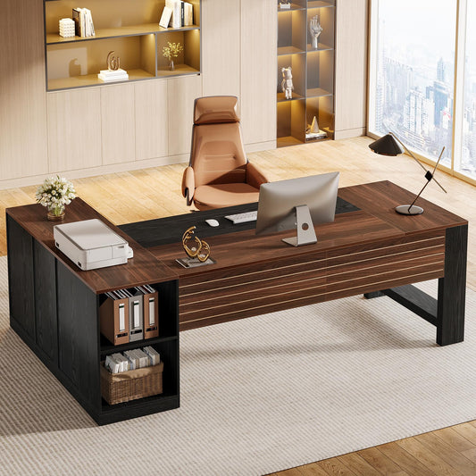 Tribesigns 78" L Shaped Executive Desk, Large Office Computer Desk with Drawers and Lateral File Cabinet, Modern Business Furniture Workstation with Storage Shelves for Home Office