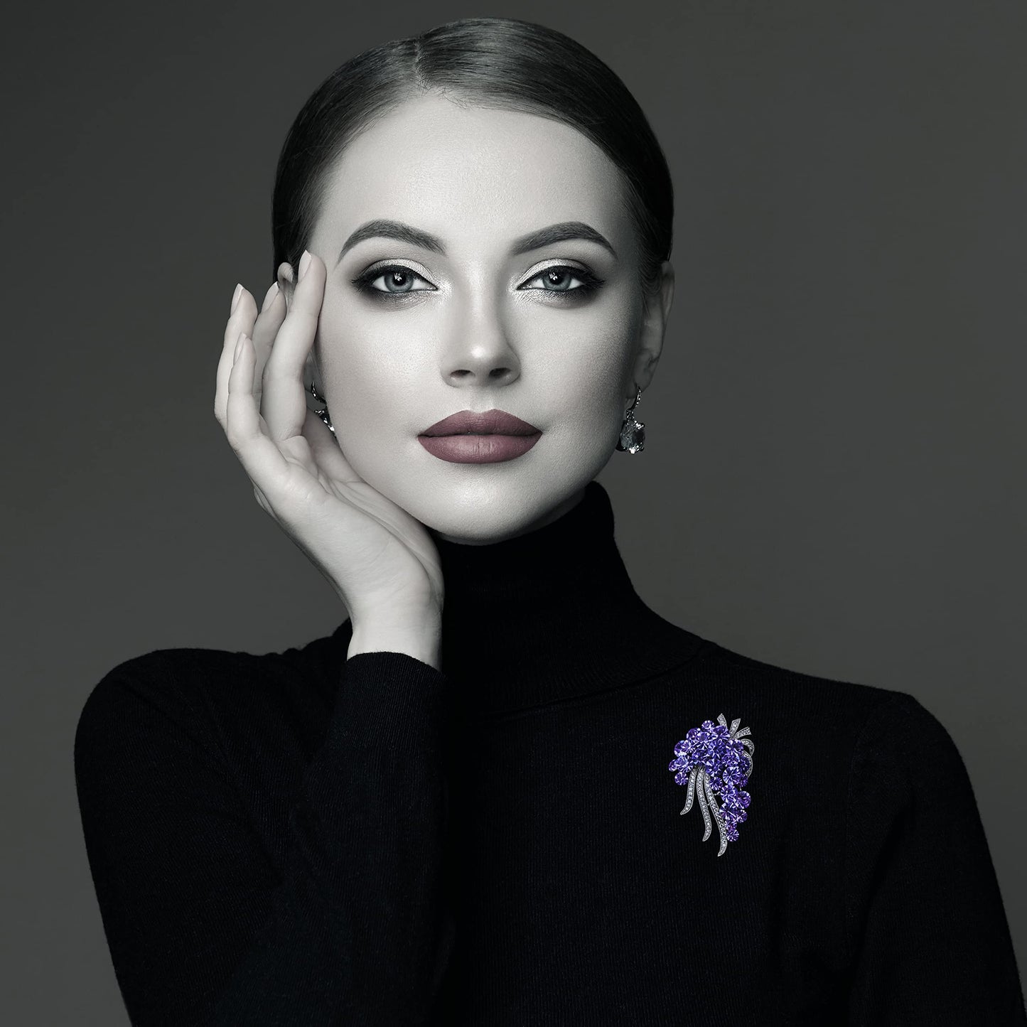 SinglinArt Brooches for Women Girls Purple Flower Rhinestone Crystal Jewelry