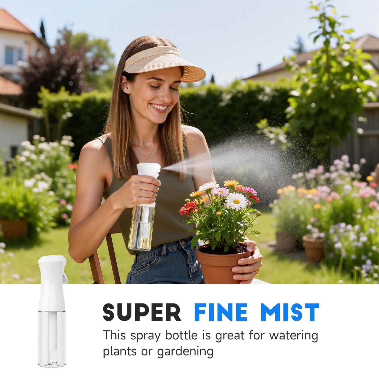 3 Pack Spray Bottle for Hair - Continuous Hair Spray Bottles Refillable Mister Sprayer for Hairstyling, Plants, Pets, Skincare, Cleaning (10.1 OZ/300ML, White)