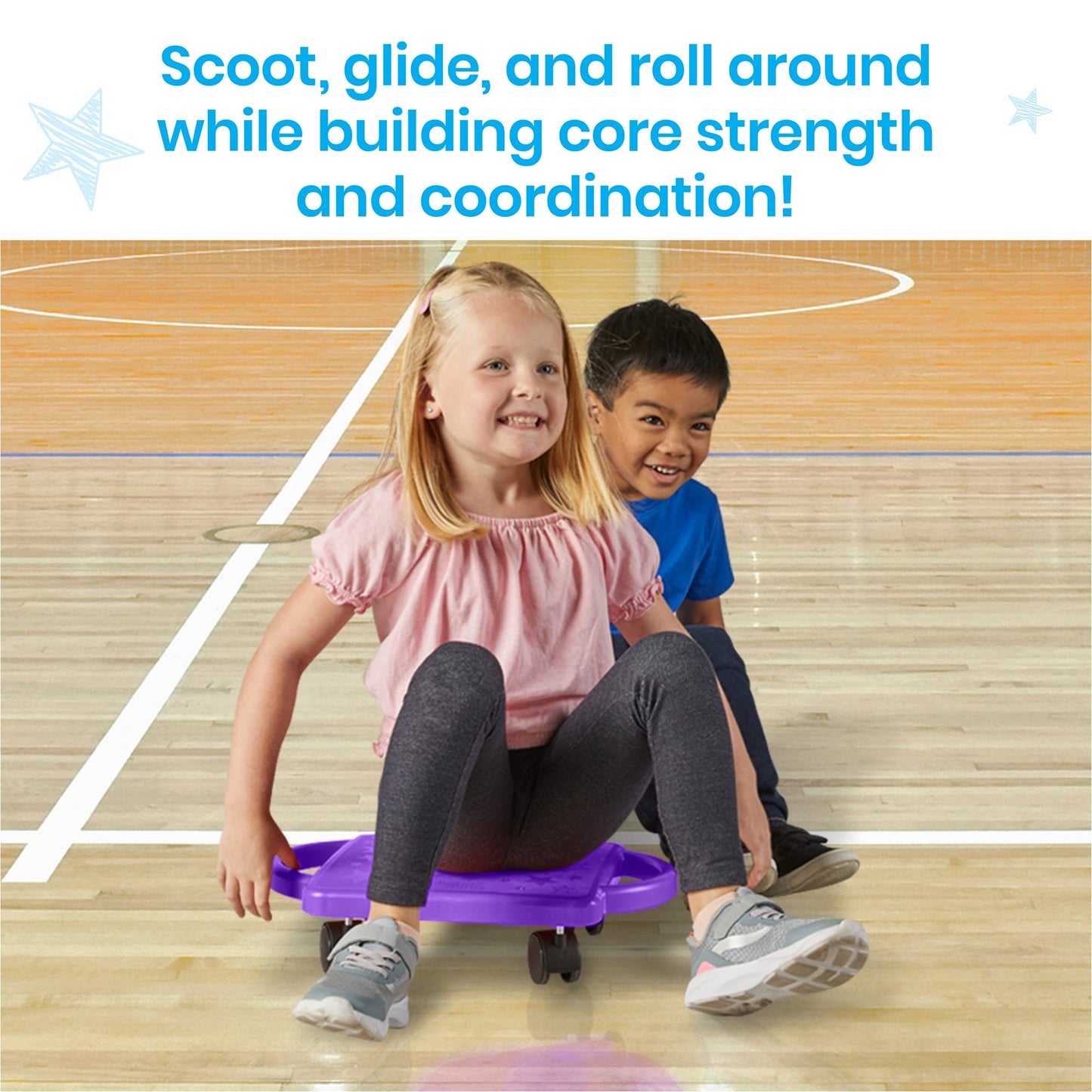 hand2mind Blue Indoor Scooter Board with Handles, Sit Down Floor Scooter, Gym Activities for Kids, Indoor Sport Recess Games, Physical Education Equipment, Gross Motor Toys