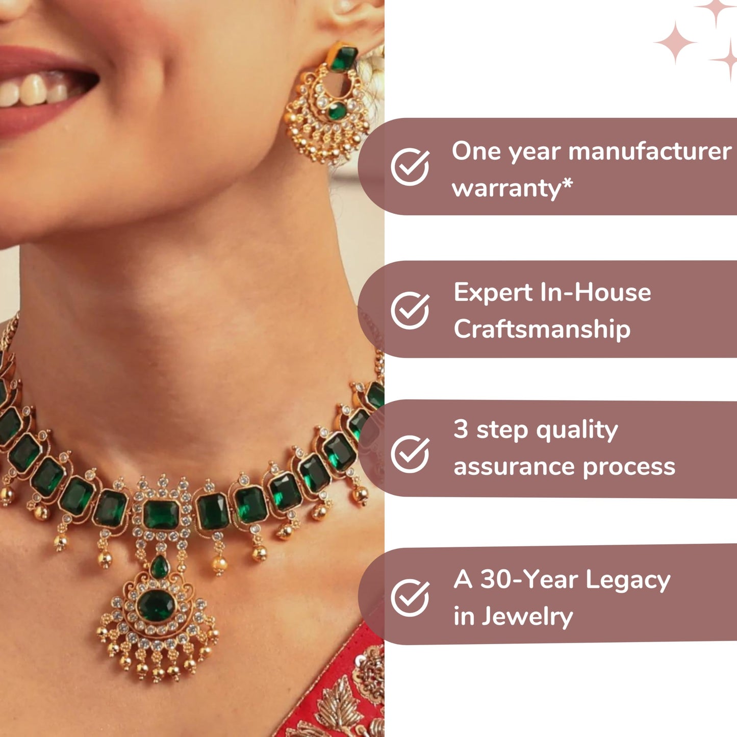 TARINIKA Green and White Cubic Zirconia(CZ) Indian Necklace Set with Earrings, Gold Plated Brass Fashion Indian Jewelry Gift for Women Bollywood Costume Jewellery (Emerald Shine CZ)