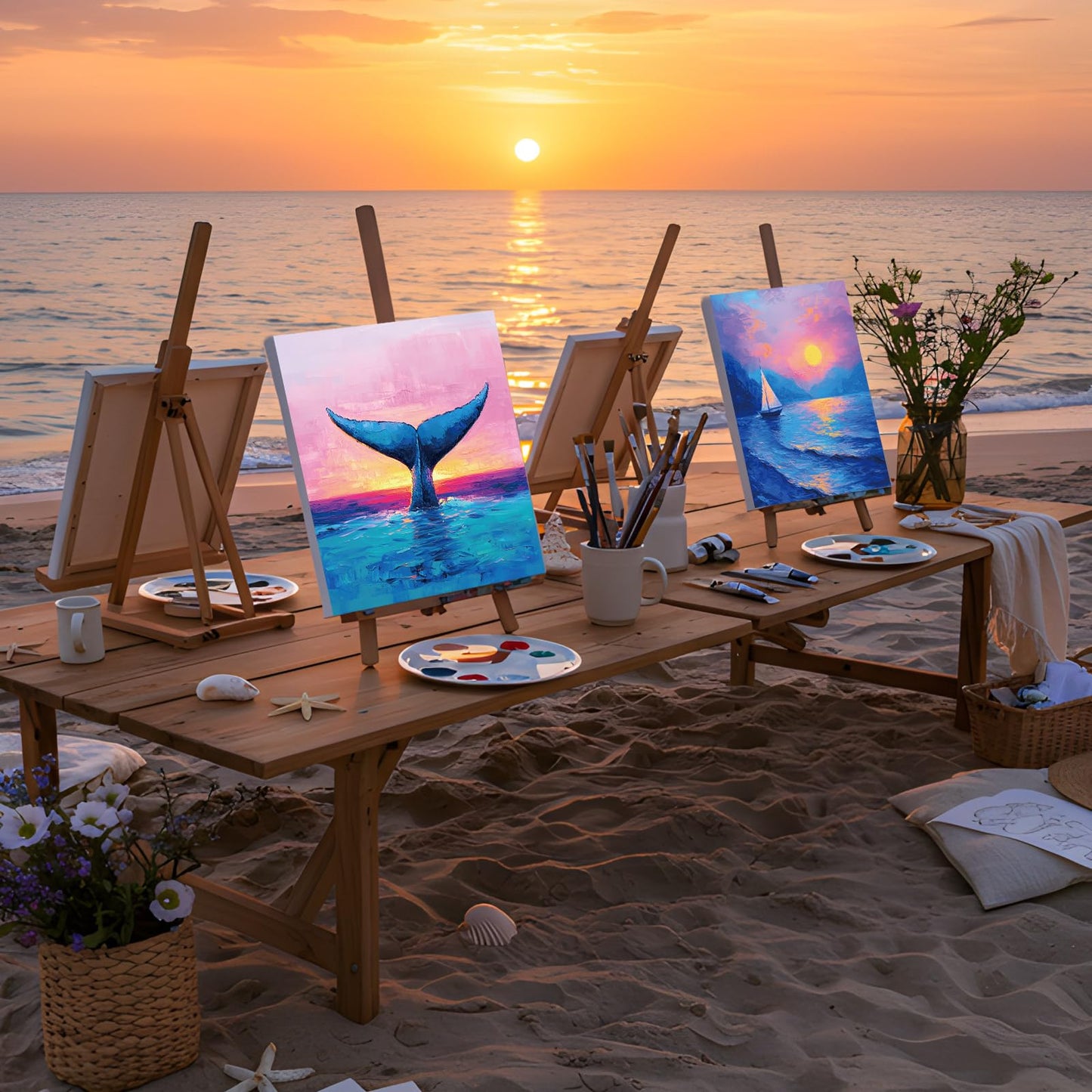 Sherr 12 Pcs Pre Drawn Canvas Pre Printed Canvas for Adults Sip and Paint Party Canvases Painting Kit for Summer Easter Mother's Day Party Favor(Beautiful Scenery,8 x 10 Inch)