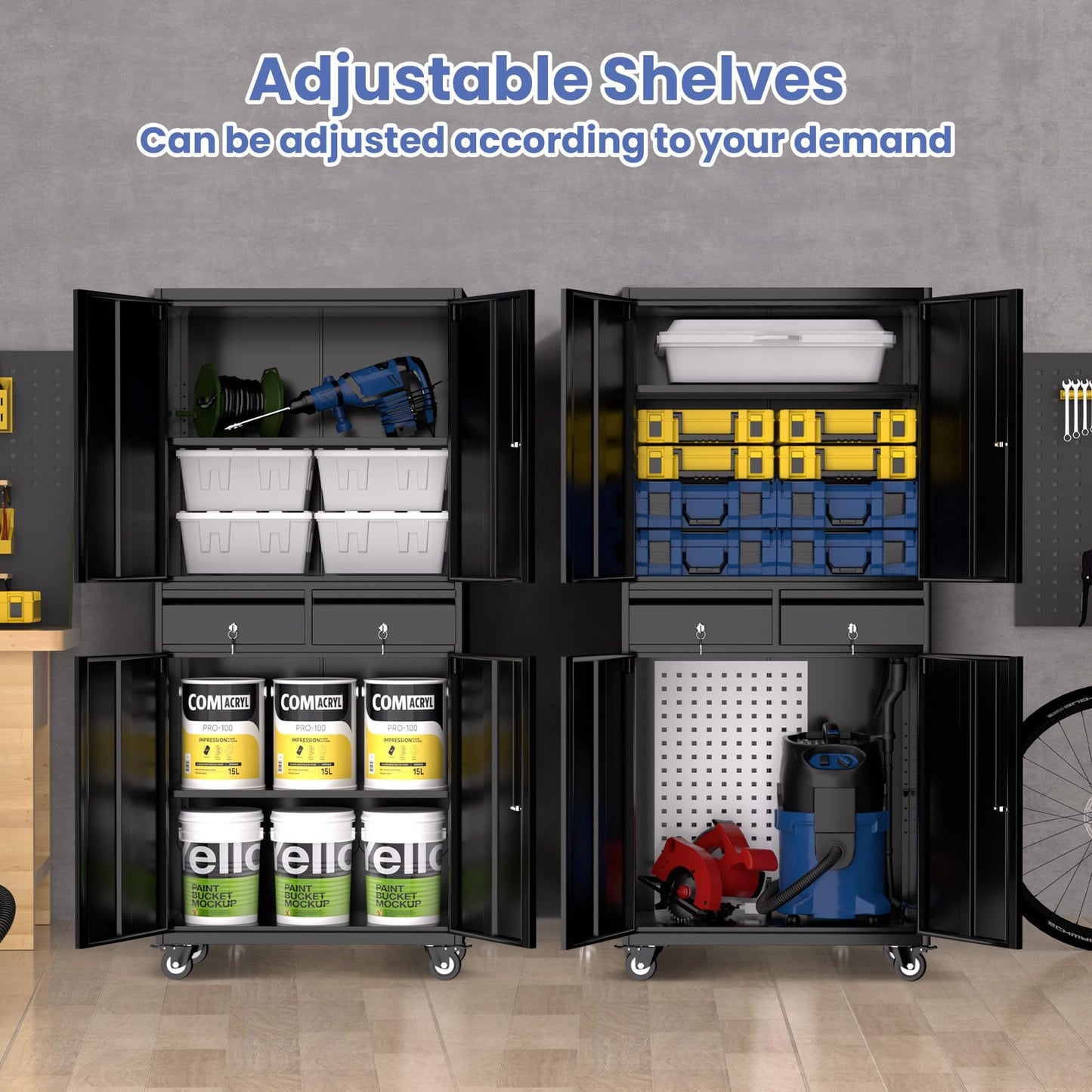 Garvee Metal Storage Cabinet, 73 Inch Garage Storage with Locking Doors and Adjustable Shelves, Heavy Duty Tool Cabinet with 2 Drawers