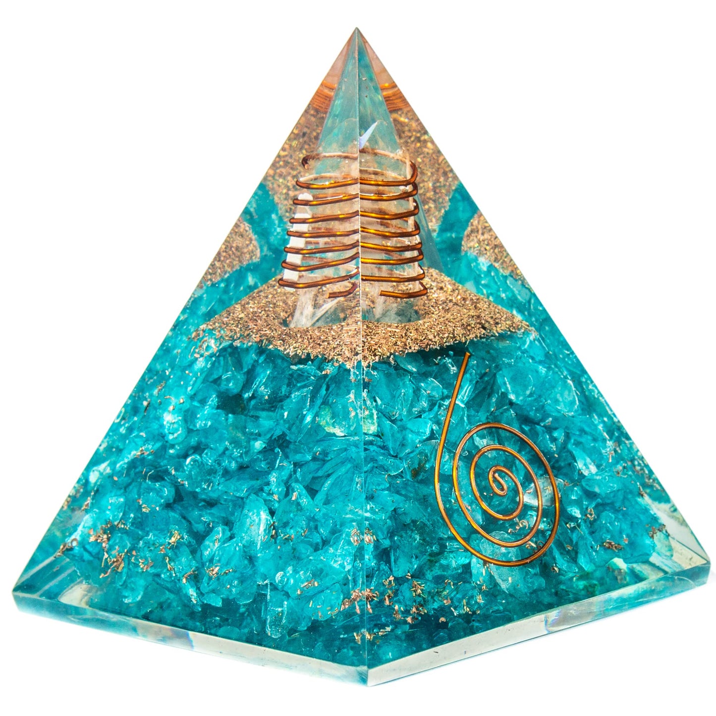 Aquamarine Orgone Pyramid for Joy & Happiness | Orgonite pyramids with Copper Coil and Crystal Quartz for Chakra Protection