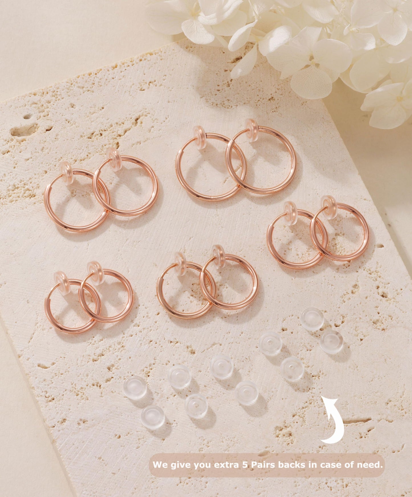 PLOMFOV Clip On Hoop Earrings for Women Small Rose Gold Plated Clip On Earrings Women Fake Hoop Earrings Non Pierced Earrings 14mm-18mm
