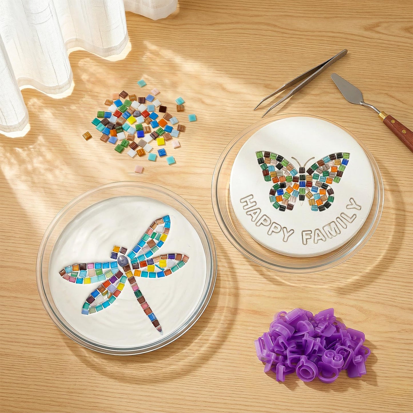 U0U 10PCS Stepping Stone Kit Includes Round Cement Molds, Mosaic Tiles and Carving Tools,DIY Garden Stepping Stone kit for Kids,Family,Outdoor Walkways Pavement Decoration (Transparent, 10inch)
