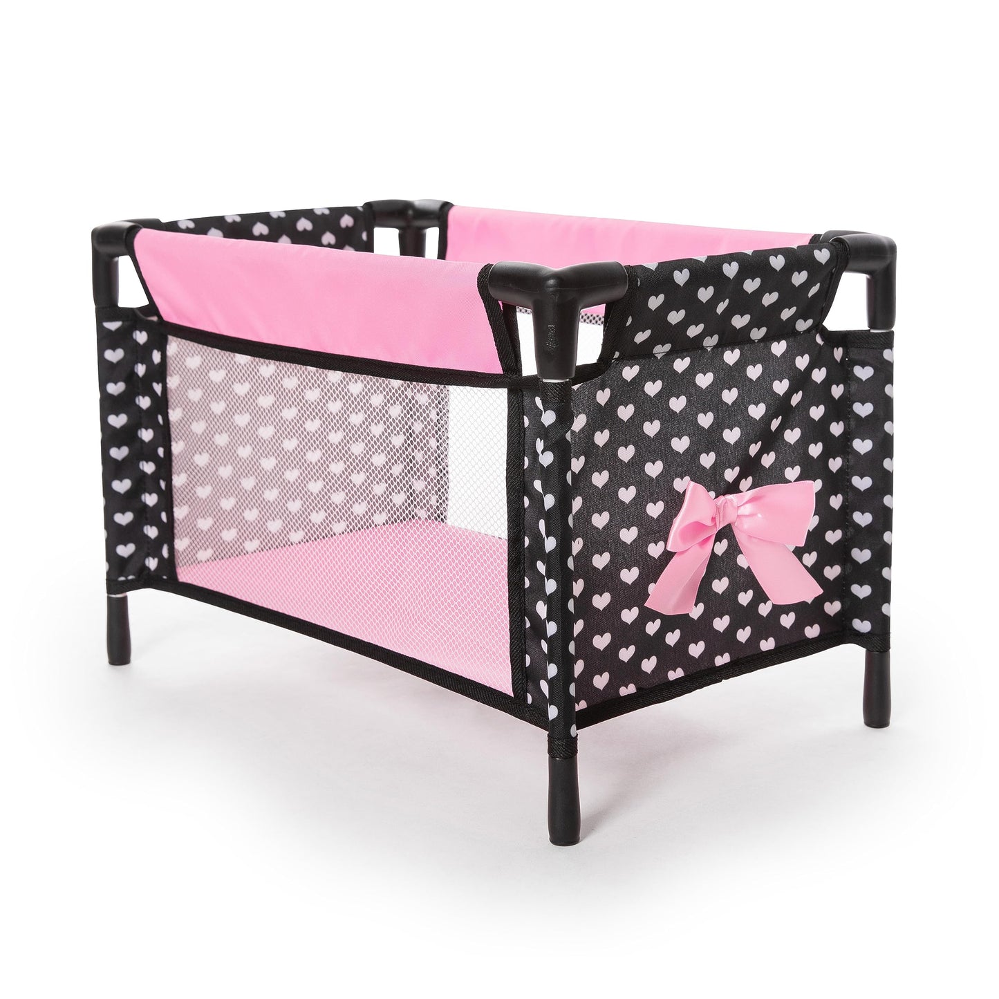Bayer: Travel 9 Piece Set - Black, Pink, Hearts - Bed, Highchair, Playground & Accessories for Dolls Up to 18", Kids Toy, Ages 3+