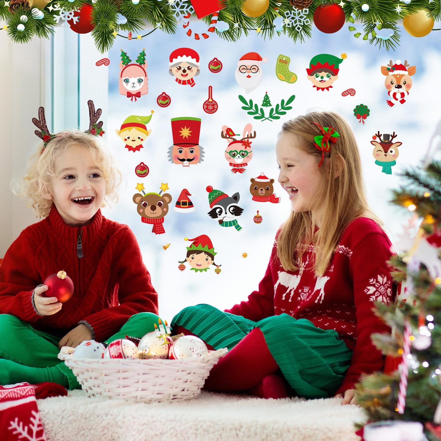 Geosar 100 Sheets Christmas Party Sticker Make Your Own Santa Gingerbread Man Snowman Reindeer Face Sheet Stickers for Christmas Party Craft DIY(Lovely)