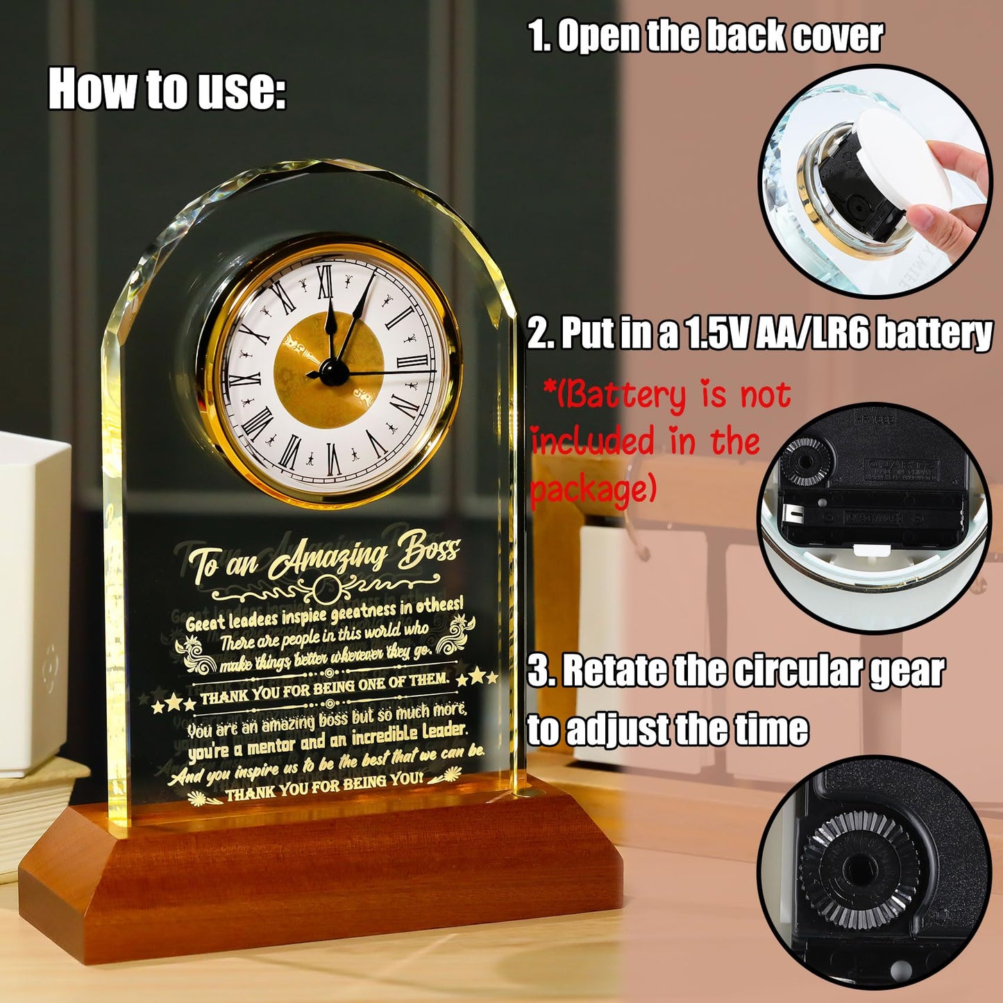Arikyrist Boss Gifts for Women Going Away Clock for Female Bosses with Wooden Light Base Appreciation Retirement Presents for Men Lady Boss Boss's Day Gift Idea Office Decor