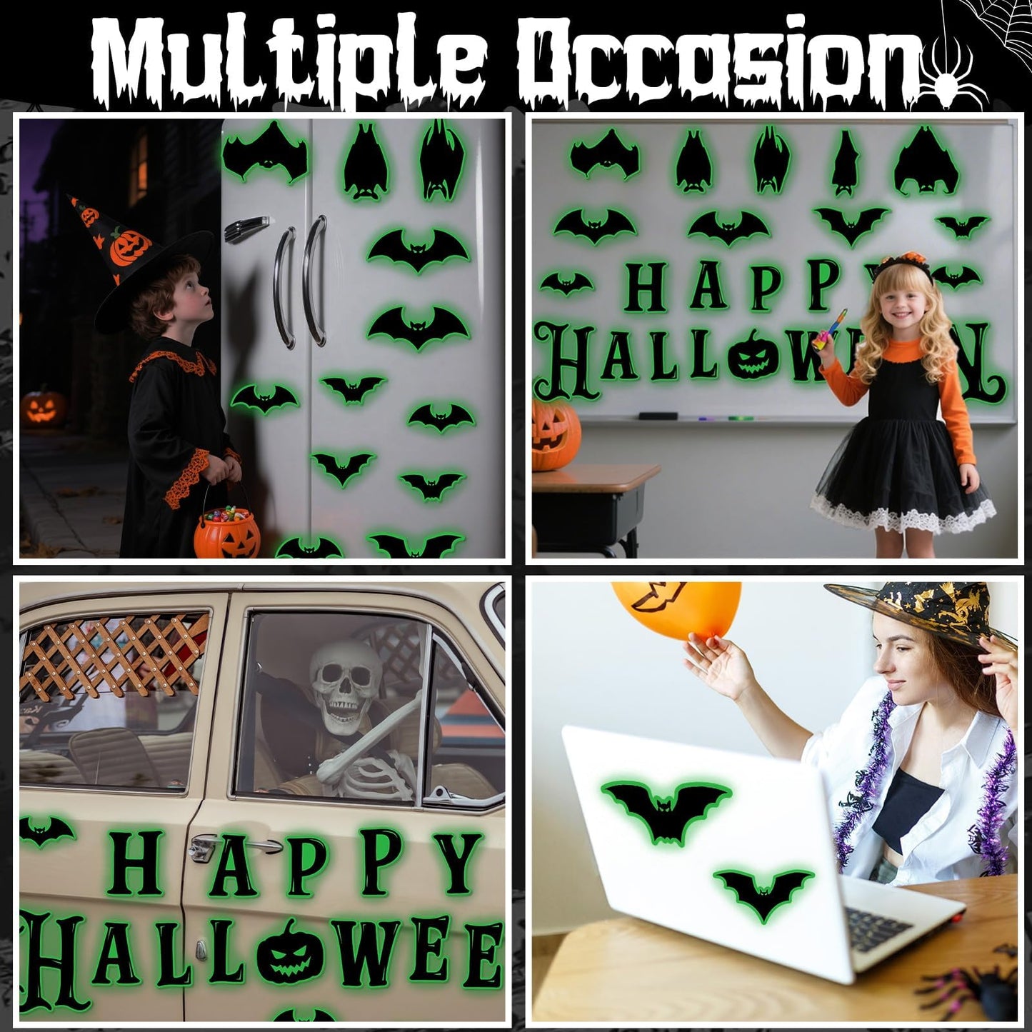 Lonfliness 45Pcs Halloween Garage Magnets Door Decorations Happy Halloween Reflective Black Bat Magnetic Refrigerator Stickers Holiday Magnet Large Decals for Halloweens Outdoor Funny Car Party Decor