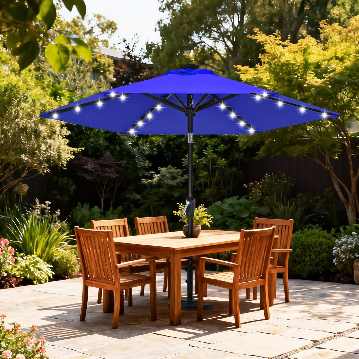 ABCCANOPY Durable Solar Led Patio Umbrellas with 24LED Lights 7.5FT (Royal Blue)