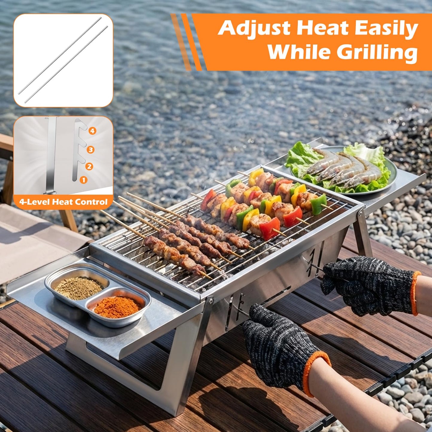 Small Portable Bbq Charcoal Grill,Mini Folding Barbecue Grill With 4-Level Heat Control,Outdoor Tabletop Bbq For Camping Essentials,Easy-To-Use Barbecue Smoker For Picnic Garden Terrace Camping Travel