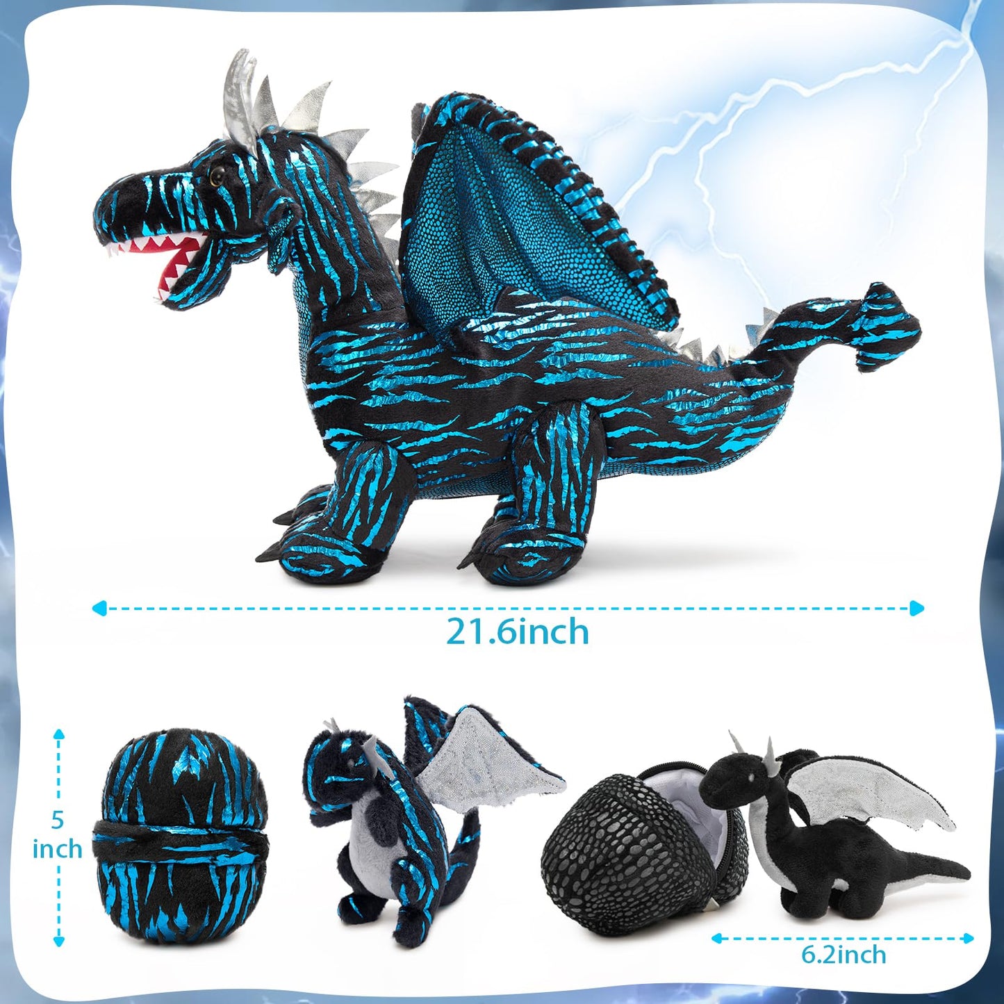 MaoGoLan Giant 7 Pcs Dragon Stuffed Animals - 22" Dragon Plush Toy with 4 Babies & 2 Eggs in Mom's Belly, Soft Dinosaur Plush Set Birthday Easter Gift for Boy Girl Kid Baby Shower Party Decoration