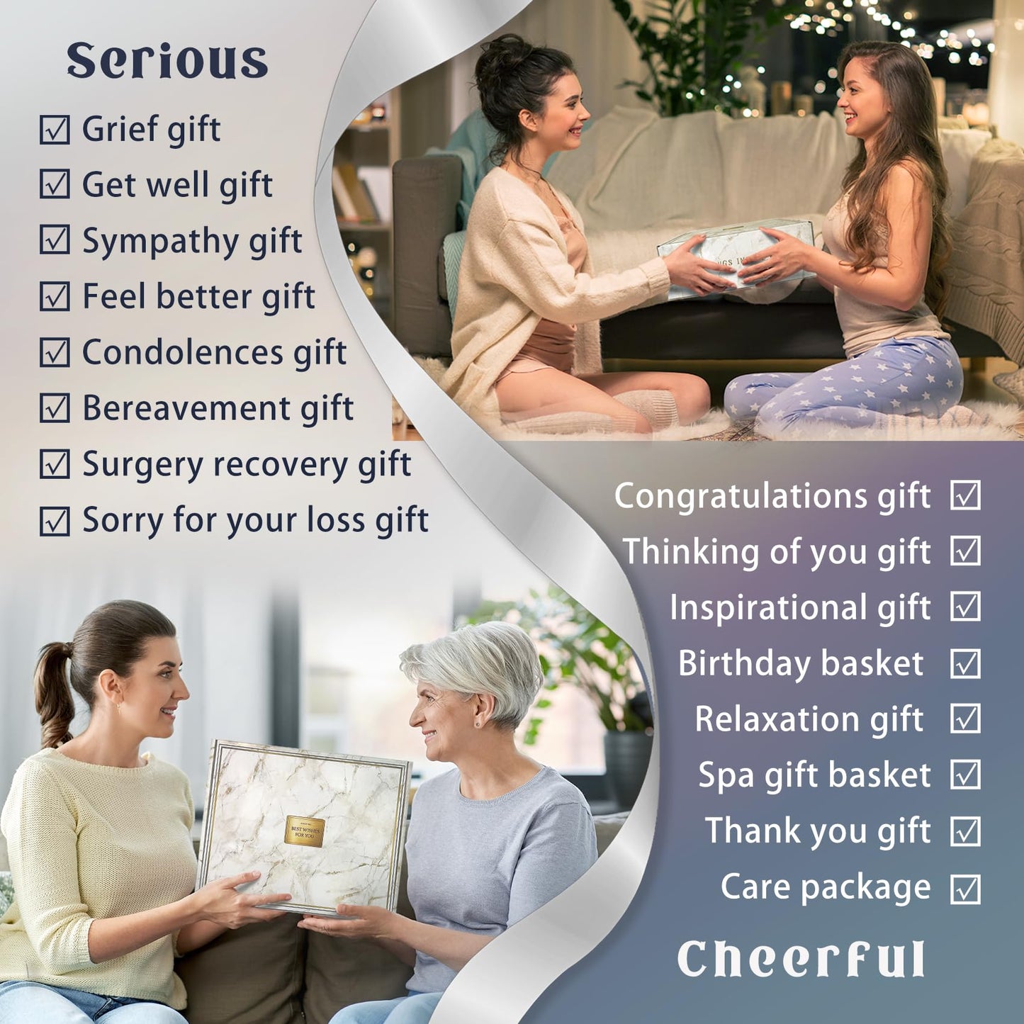 AHAGIFTREE Gift Baskets for Women,11PC Care Package,Think of You, Mother's Day,surgery recovery gifts for women,Get Well Soon After Surgery,Birthday Gifts,Thank You,Sympathy Gift Baskets