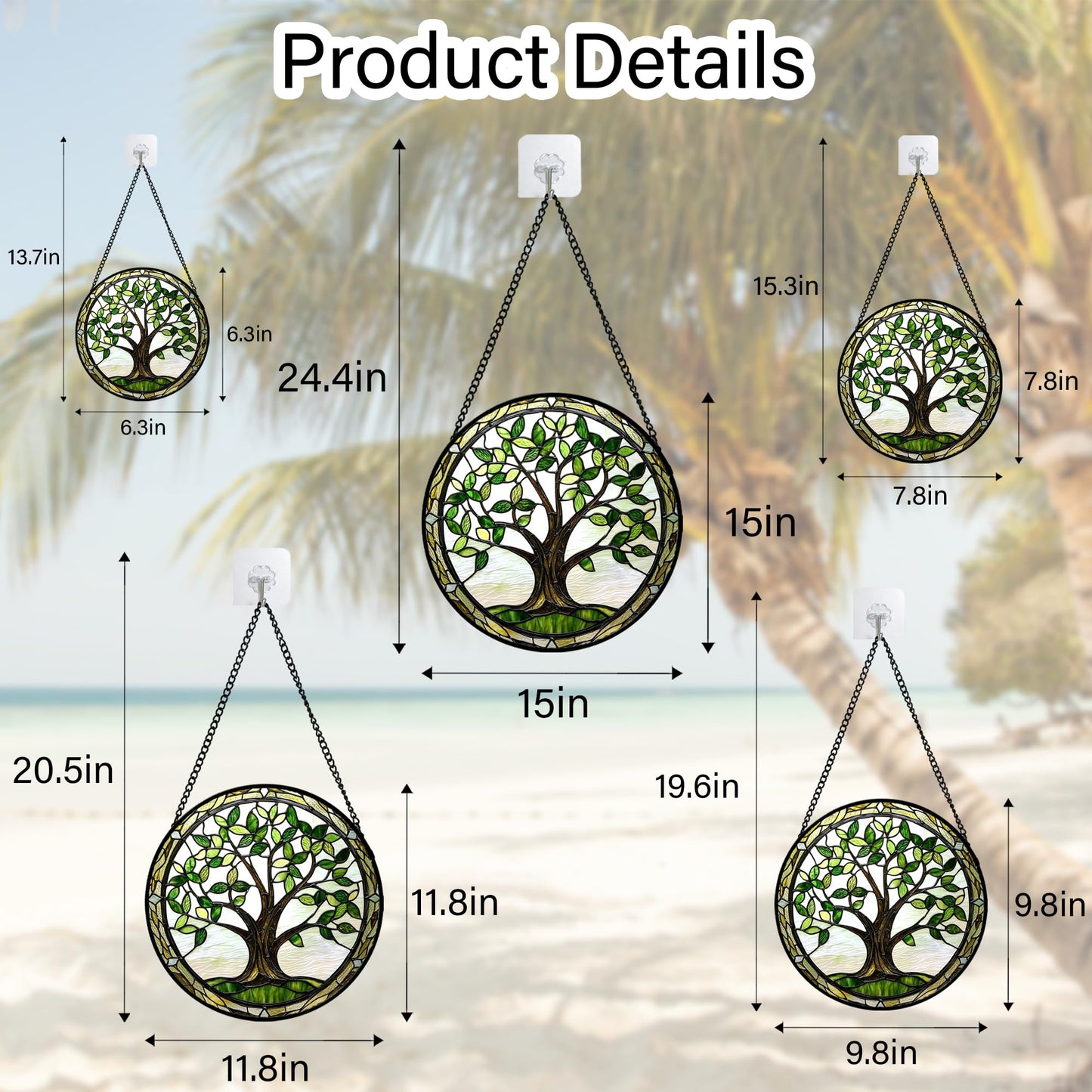 AMDERVEN Stained Glass Window Hanging - Brown Tree Trunk Green Leaves Sun Catcher for Door Garden Home Decor Plant Suncatcher Christmas Mother's Day Birthday Gifts for Women Men Mom Nana 6.3 in