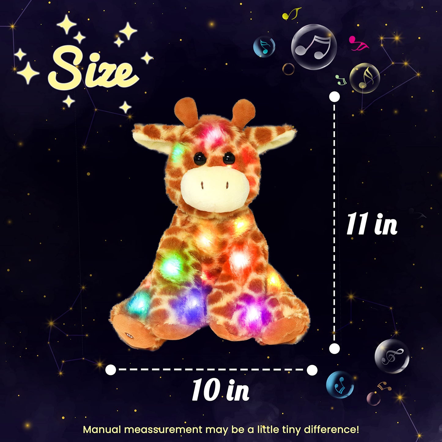 Hopearl LED Musical Stuffed Giraffe Lighting Up Singing Plush Toy Adjustable Volume Lullaby Animated Soothe Birthday Festival for Kids Toddlers Boys Girls, Orange, 11''