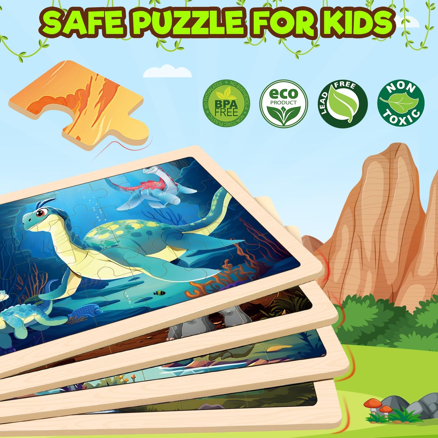 Puzzles for Kids Ages 4-6, 4 Packs Wooden Dinosaur Puzzles for Toddlers Ages 3-5, Preschool Educational Dino Puzzles Boards Toys Gifts for 3 4 5 6 Boys Girls