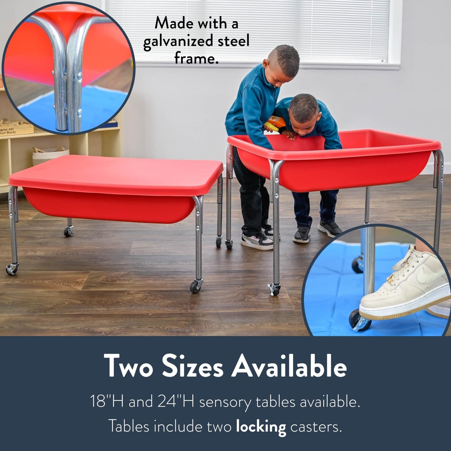 Children's Factory Medium Sensory Table and Lid – 24″ Height, Sandbox with Lid, Water Table for Kids, Red